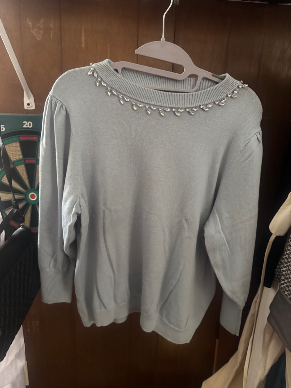 Ann Taylor Factory Pale Blue Jeweled Crewneck Sweater